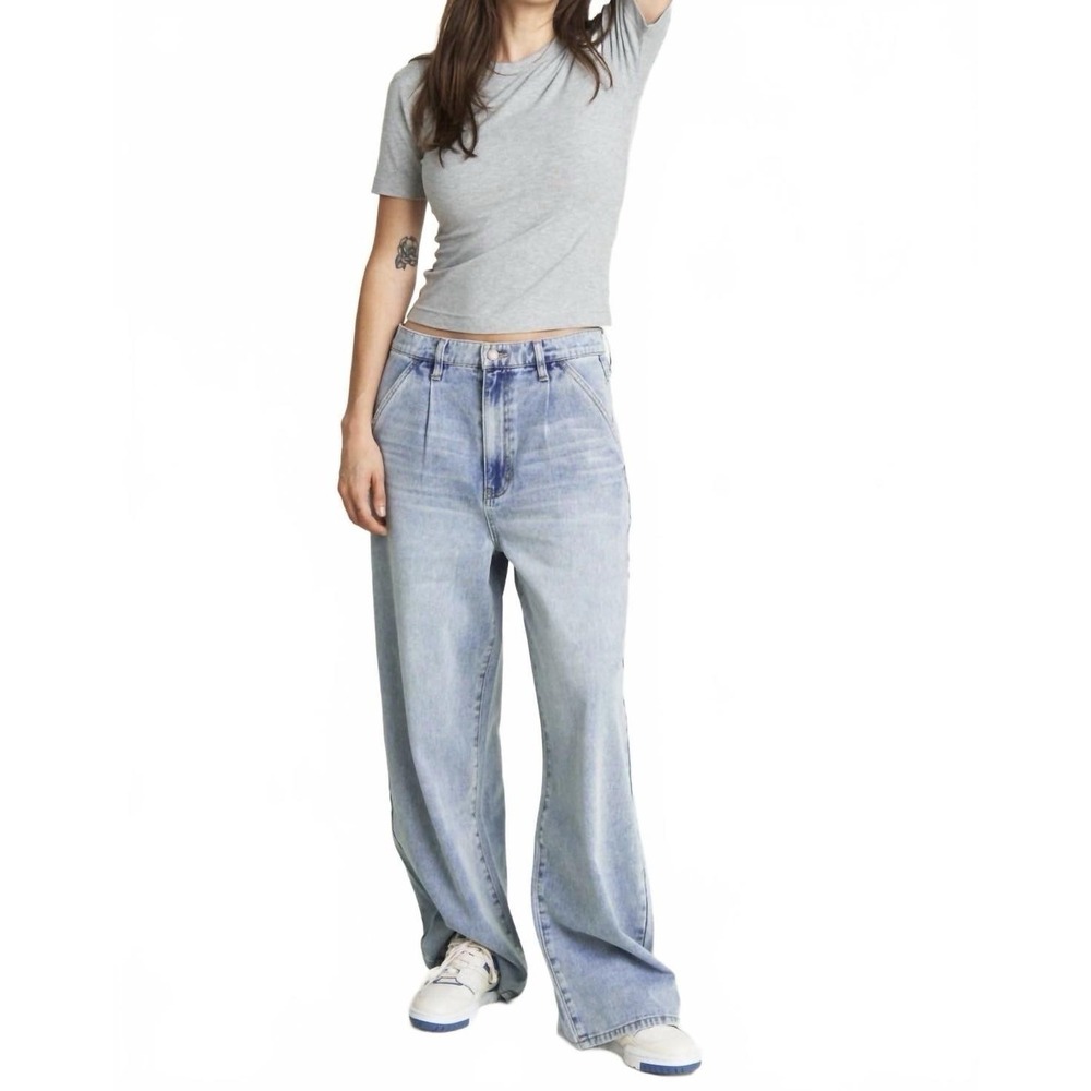 Oliver Logan Thompson Jeans Womens 31 NWT Low Slung Pleated Wide Leg Light Wash